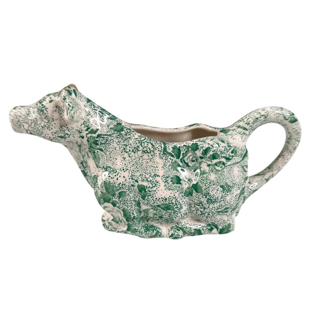 Vintage Laura Ashley Chintzware Green Cow Creamer Staffordshire England 1989